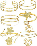 RIOSO 6 Pieces Arm Cuff Upper Arm Band Cuff Bracelet Bangle for Women Adjustable Armband Set