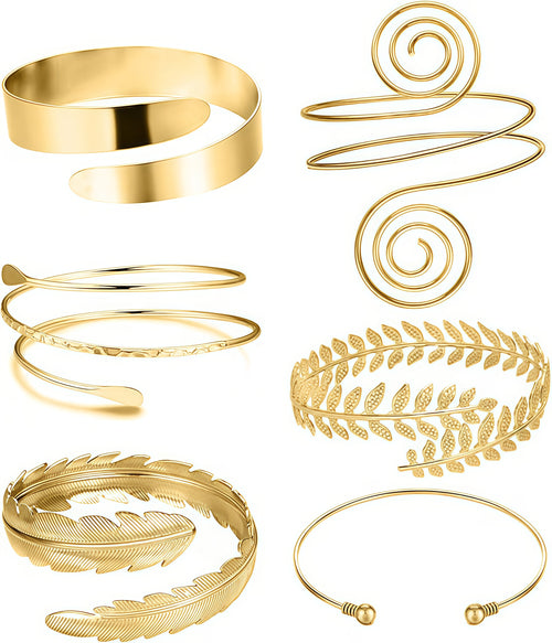 RIOSO 6 Pieces Arm Cuff Upper Arm Band Cuff Bracelet Bangle for Women Adjustable Armband Set