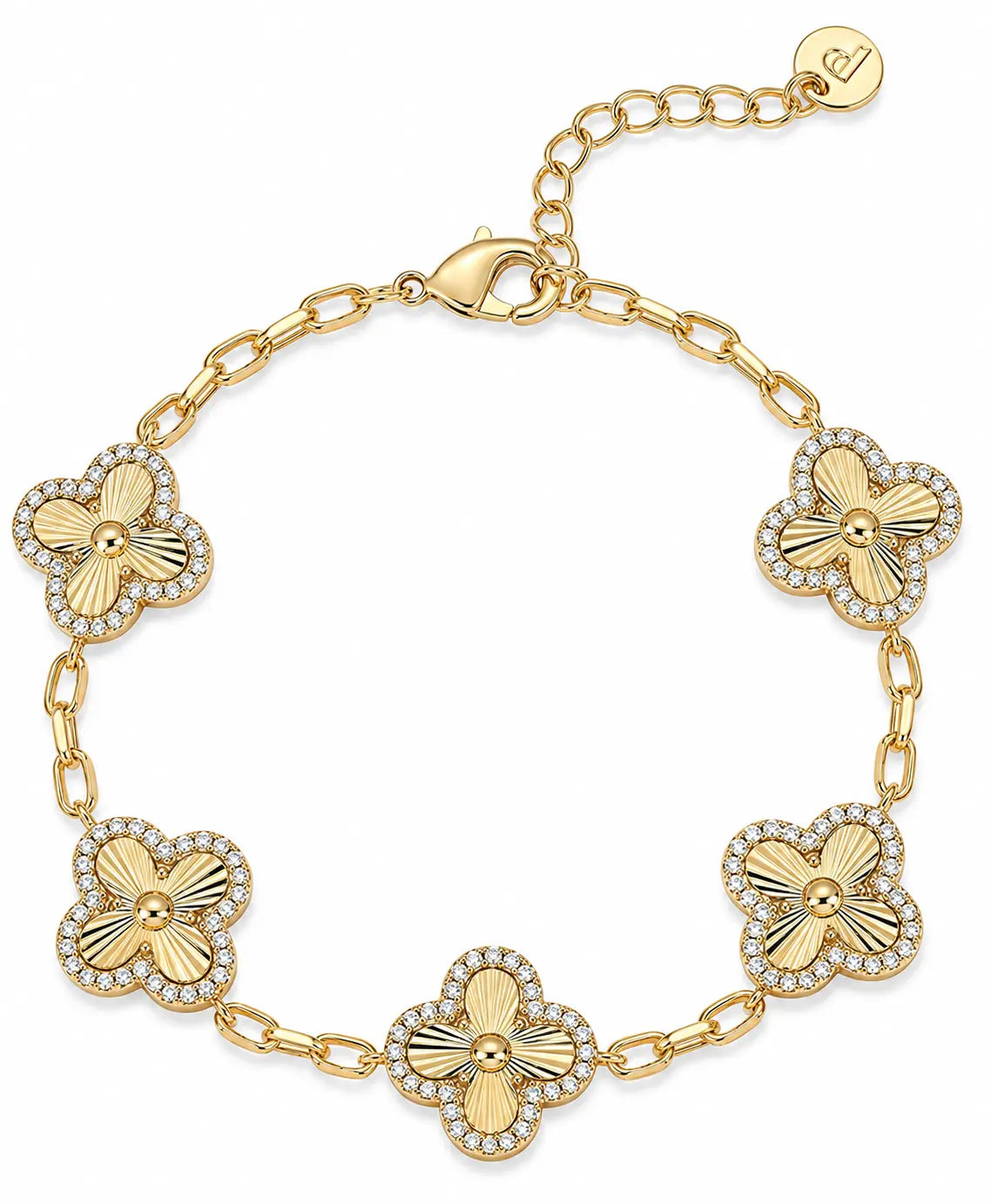 ELOURA 14K Gold Plated Clover Bracelet for Women, Stackable Clover Jewelry