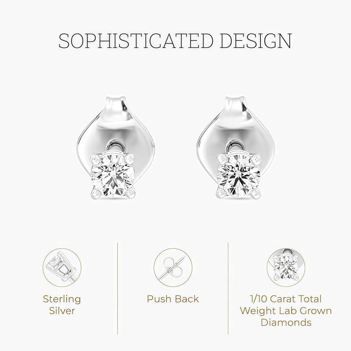 Eloura Gilded Lab-Grown Diamond Stud Earrings, 925 Silver 14KT Gold Plated, Round Cut SI1 F Color