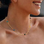 Women 14K Gold Plated Green Rose Beaded Pearl Boho Choker Necklace