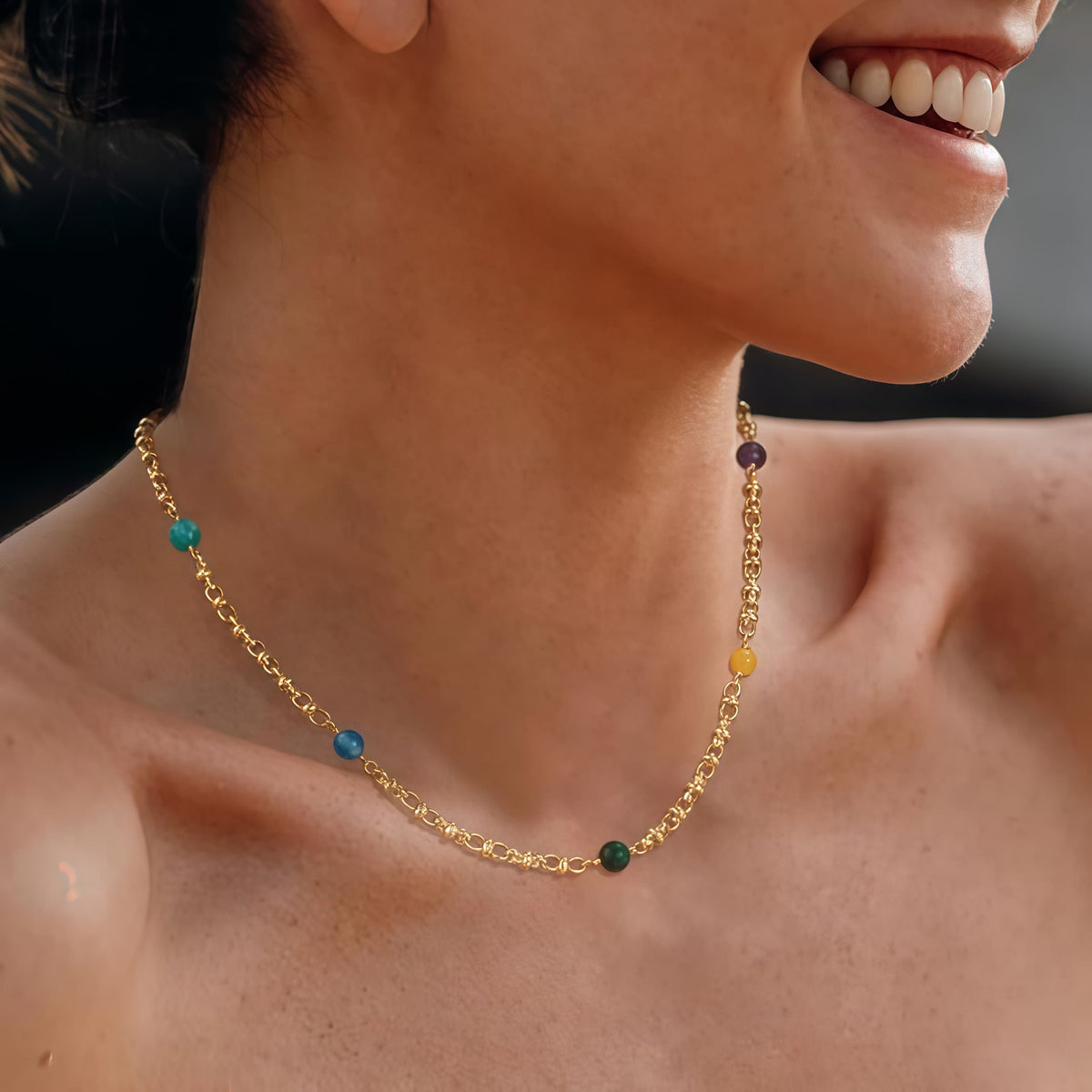 Women 14K Gold Plated Green Rose Beaded Pearl Boho Choker Necklace