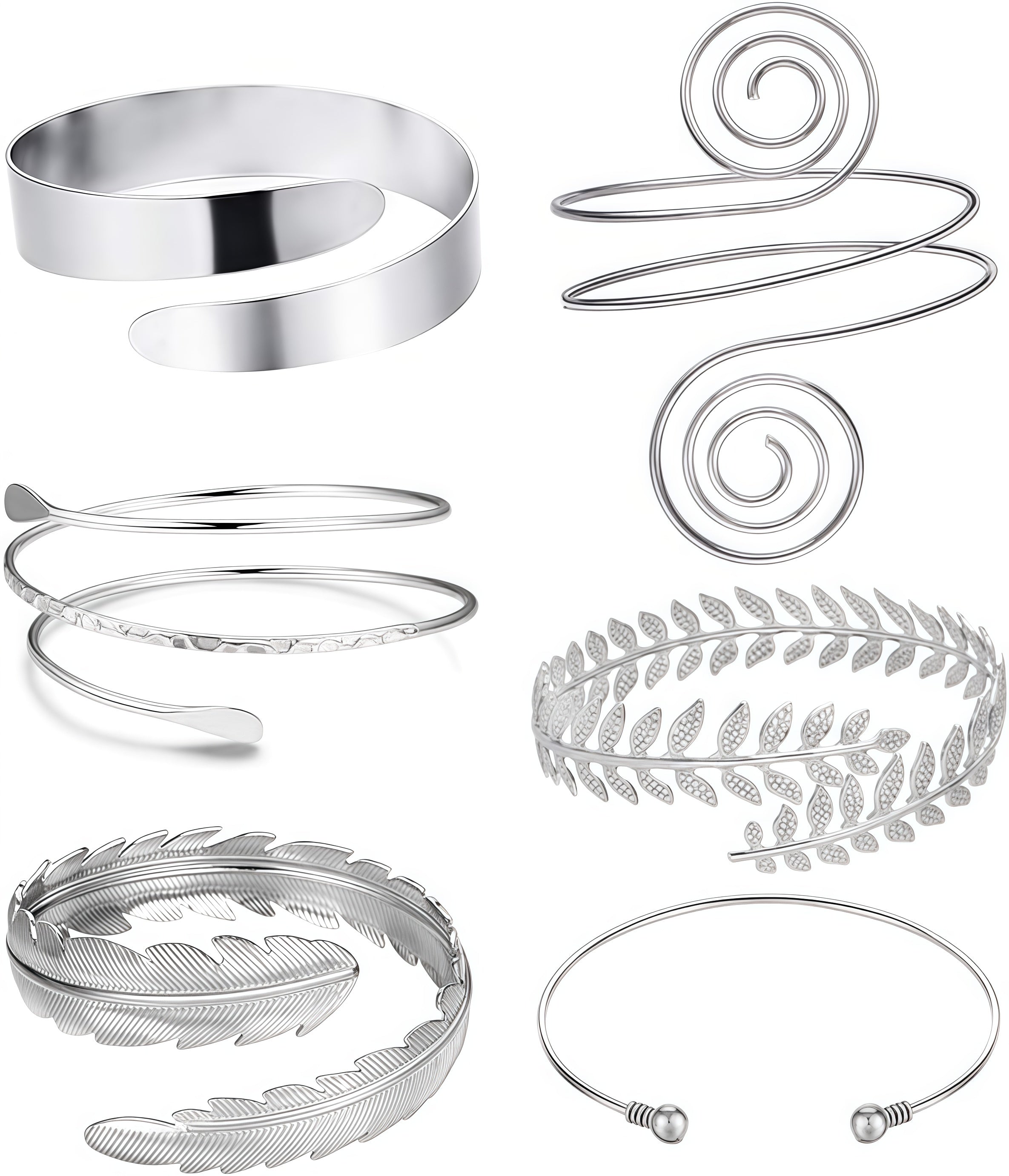 RIOSO 6 Pieces Arm Cuff Upper Arm Band Cuff Bracelet Bangle for Women Adjustable Armband Set