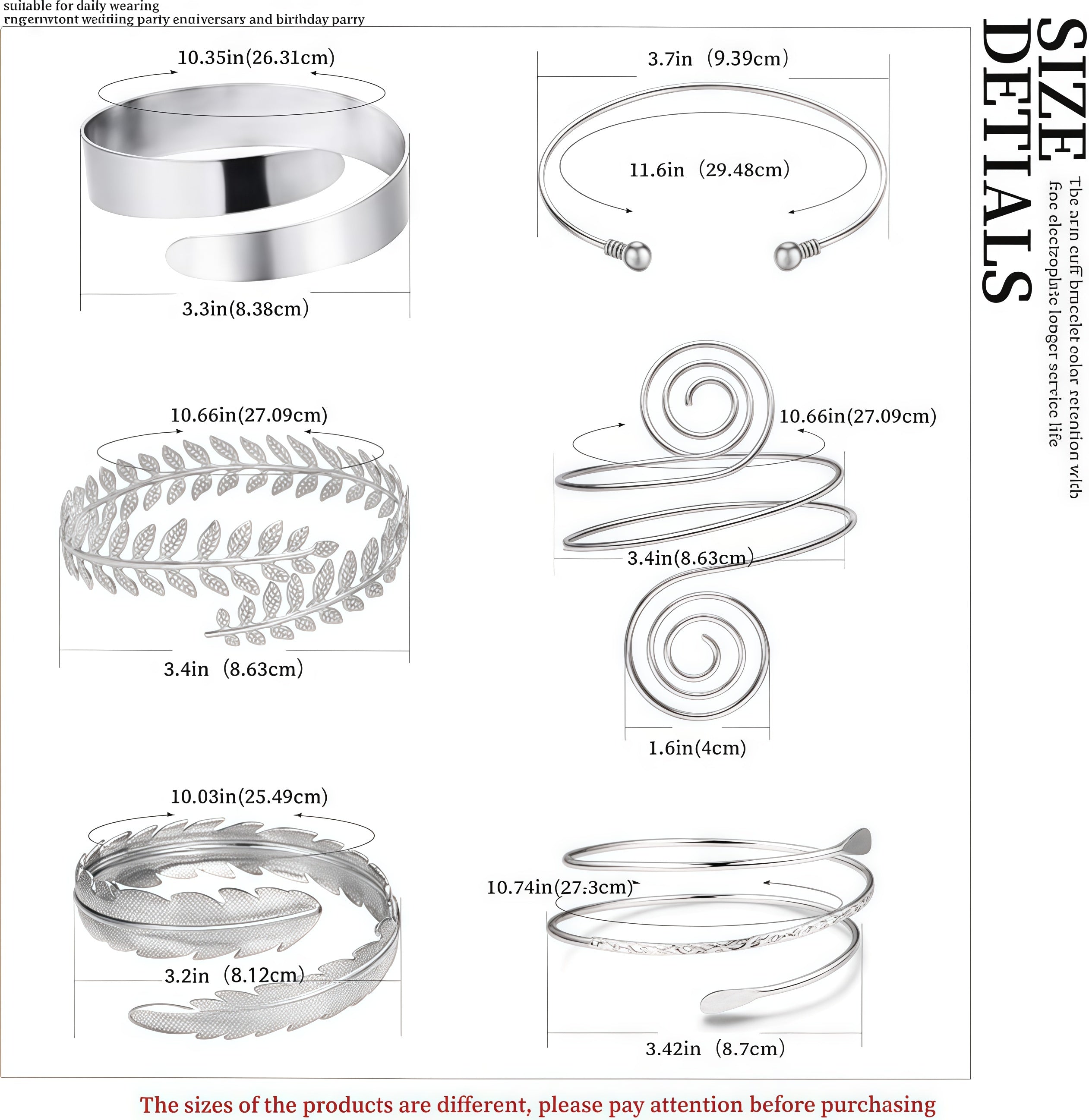 RIOSO 6 Pieces Arm Cuff Upper Arm Band Cuff Bracelet Bangle for Women Adjustable Armband Set