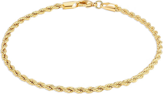 Eloura 18K Gold Plated Braided Rope Anklet for Women, 2.7MM Thick, 10In, Made in Brazil