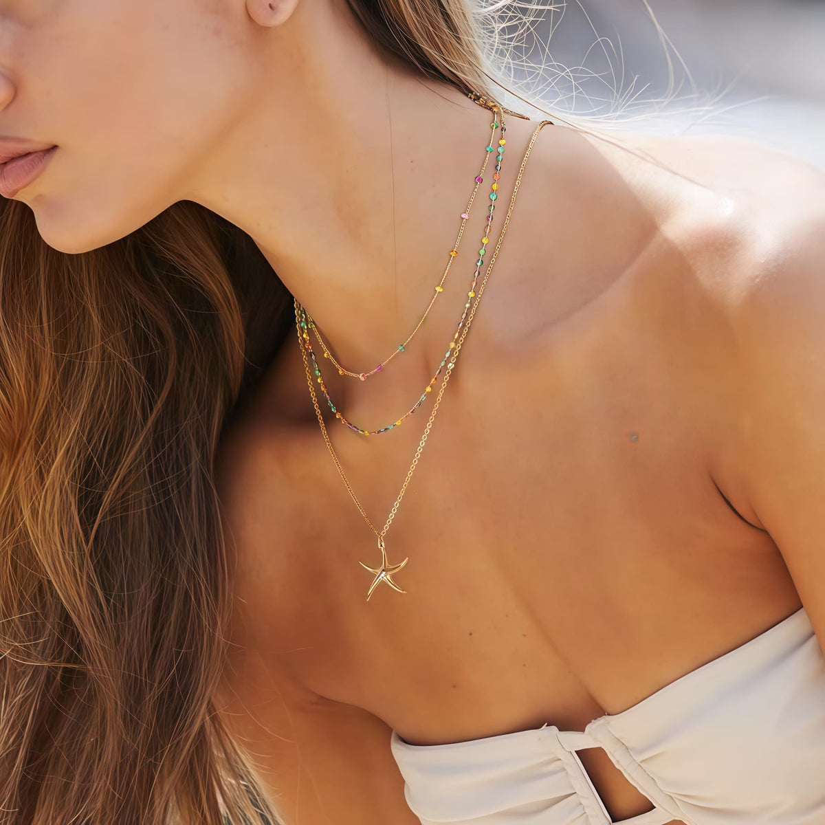 Women 14K Gold Plated Green Rose Beaded Pearl Boho Choker Necklace