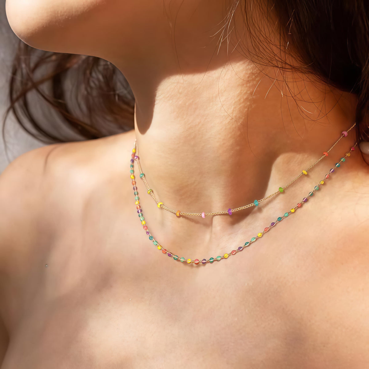 Women 14K Gold Plated Green Rose Beaded Pearl Boho Choker Necklace