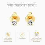 Eloura Gilded Lab-Grown Diamond Stud Earrings, 925 Silver 14KT Gold Plated, Round Cut SI1 F Color