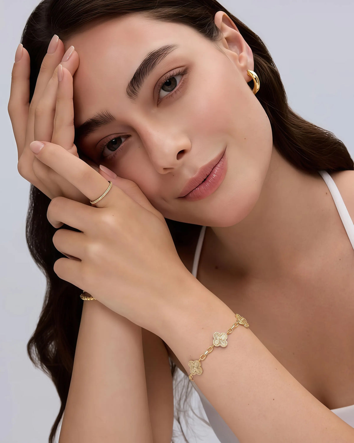 ELOURA 14K Gold Plated Clover Bracelet for Women, Stackable Clover Jewelry