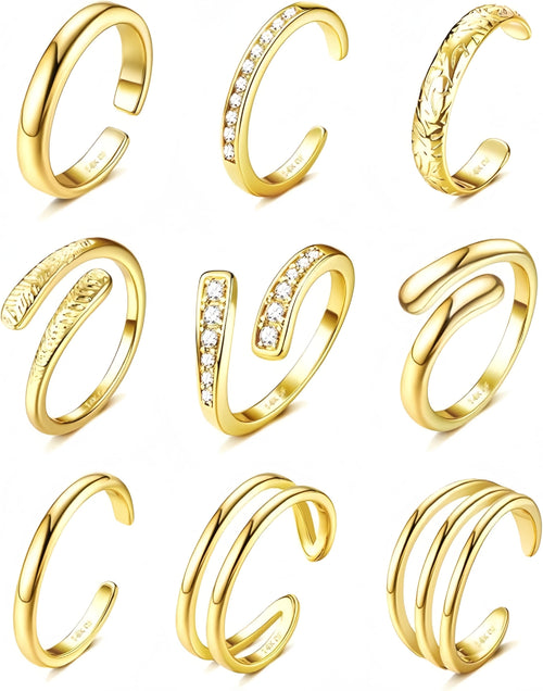 14K Gold Filled Adjustable Toe Rings for Women, CZ Stackable Foot Jewelry