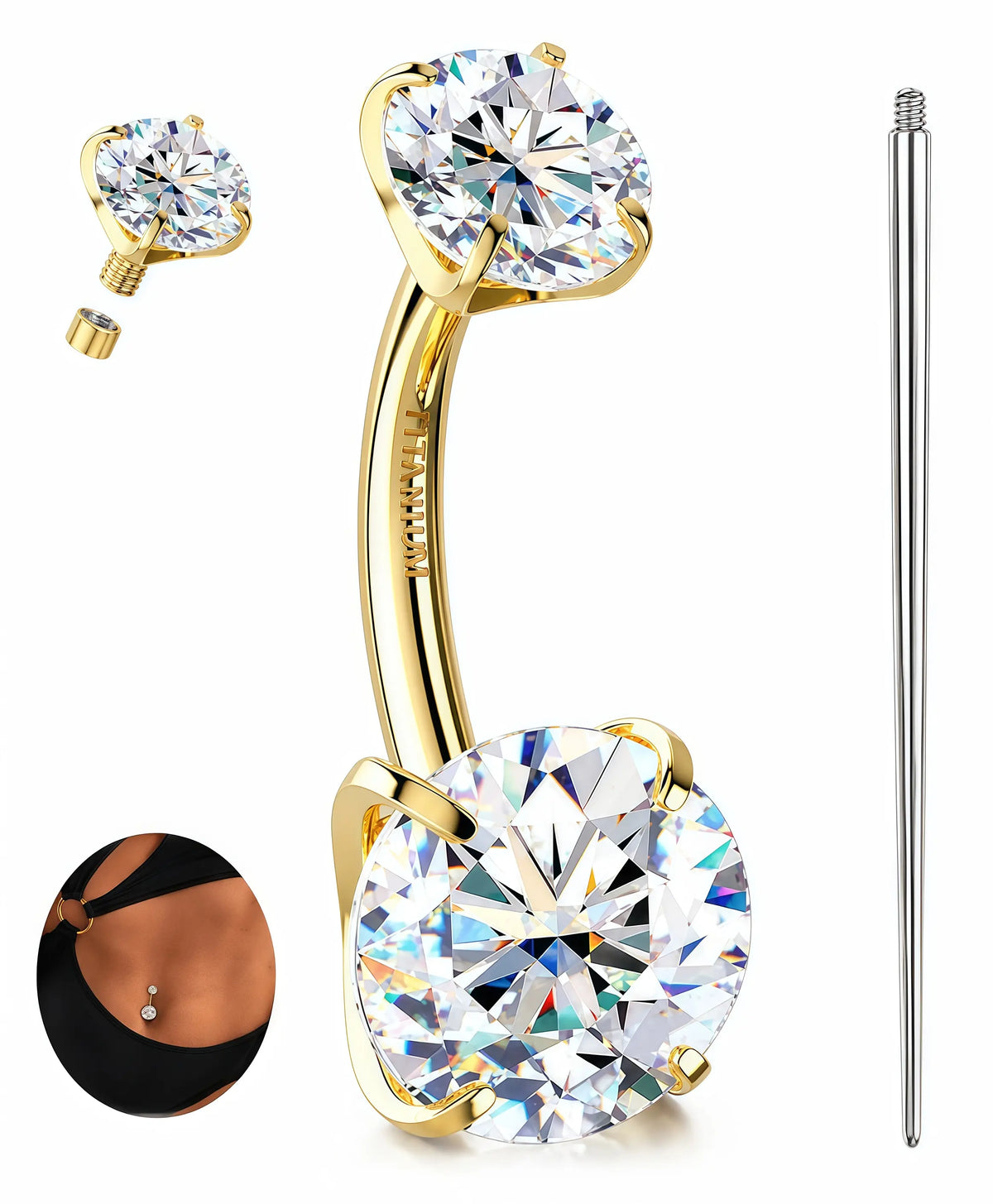 ELOURA G23 Titanium Moissanite Belly Button Ring for Women