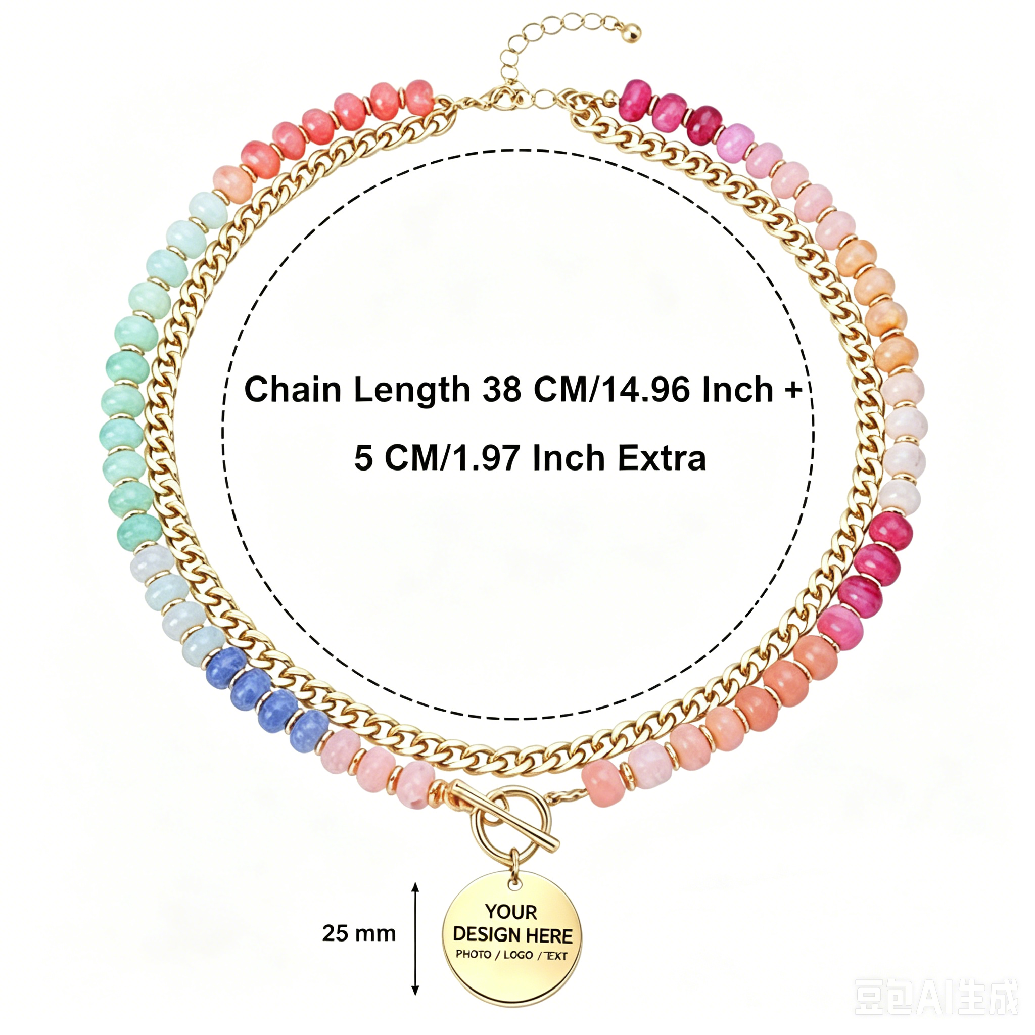 Custom Beaded Necklace, Personalized Text Pendant, Boho Rainbow Choker