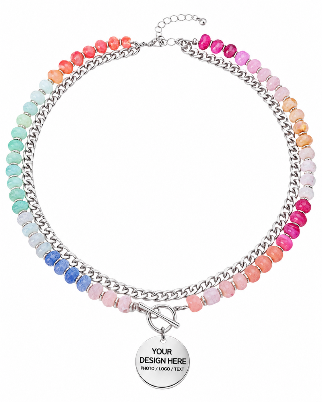 Custom Beaded Necklace, Personalized Text Pendant, Boho Rainbow Choker