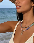 Custom Beaded Necklace, Personalized Text Pendant, Boho Rainbow Choker