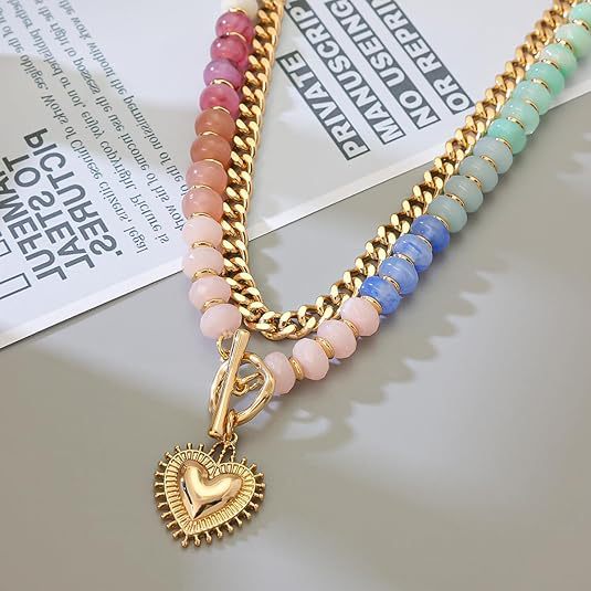 Custom Beaded Necklace, Personalized Text Pendant, Boho Rainbow Choker