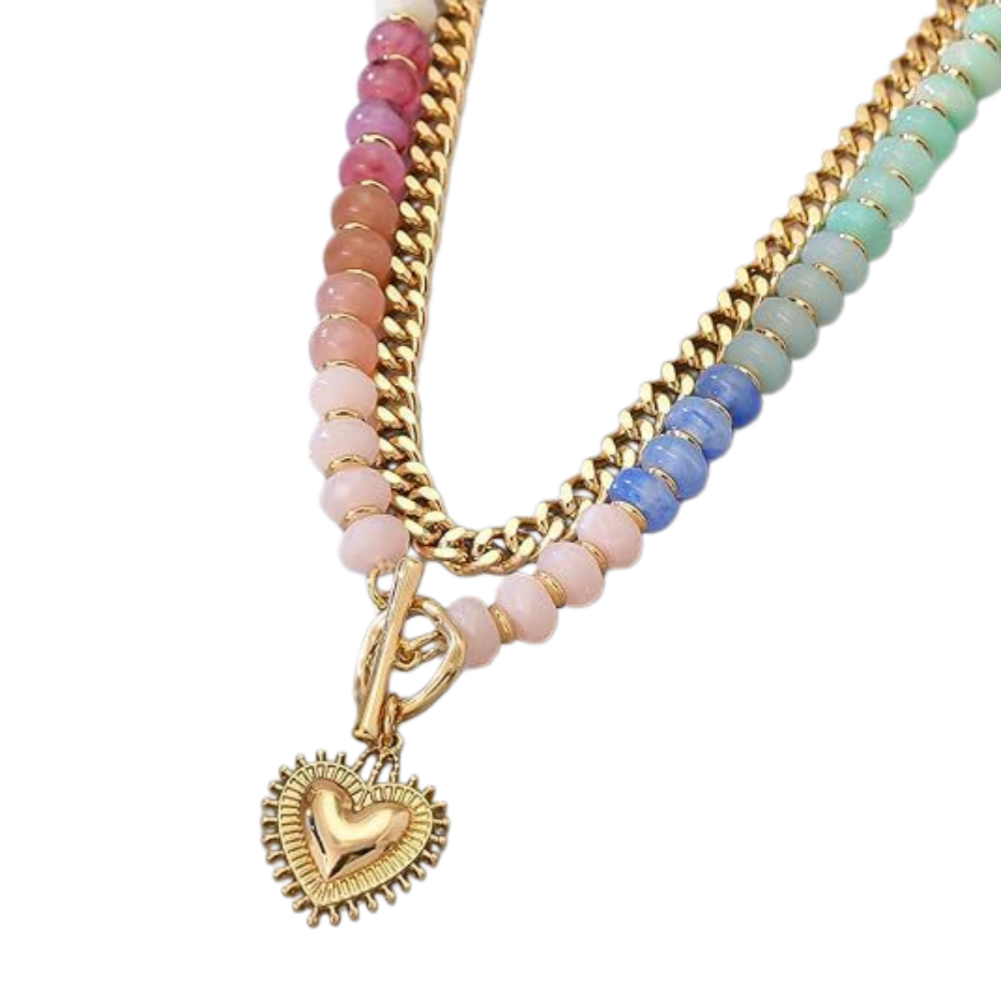 Custom Beaded Necklace, Personalized Text Pendant, Boho Rainbow Choker