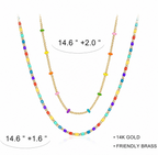 Women 14K Gold Plated Green Rose Beaded Pearl Boho Choker Necklace